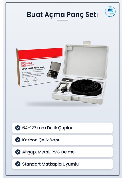 Buat Açma Panç Seti 127 Mm Karbon Çelik Ahşap Metal Pvc Alçıpan P