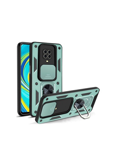 Redmi Note 9 Pro Kılıf Pars Lens Yüzüklü Silikon - Yeşil Diğer
