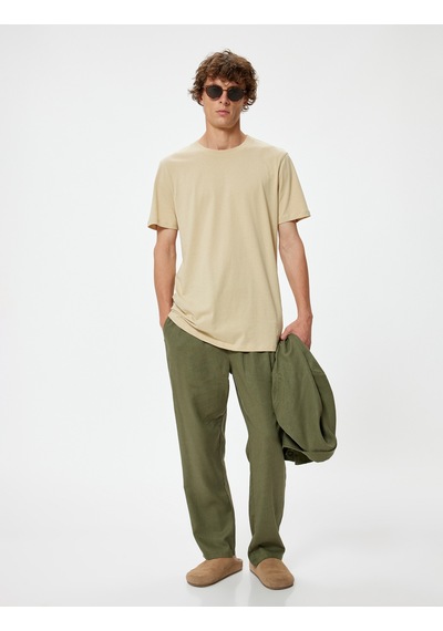 Koton Basic Tişört Slim Fit Bisiklet Yaka Kısa Kollu Bej 4sam10842hk Ekru