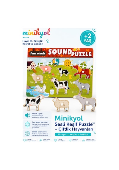 Sesli Keşif Puzzle Çiftlik Hayvanları Puzzle Kulplu Ahşap Eğitici Yapboz Ve Ses Eşleştirme Oyuncağı