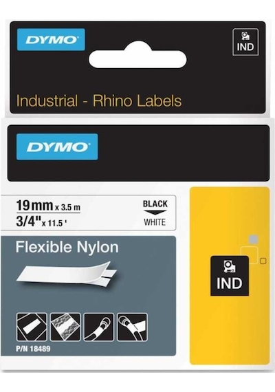 Dymo Rhino Pro Esnek Naylon Şerit 19Mmx3.5M Beyaz/Siyah 18489