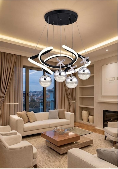 Nadya 4 Toplu Modern Sarkıt Avize ,siyah Sarkıt Power Led Avize, 3 Renk Yanabilen Led Avize,