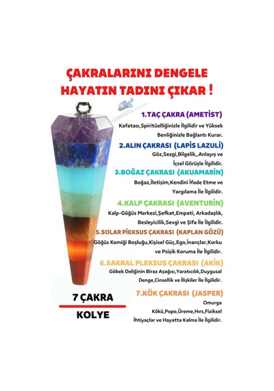 Sertifikalı Pandül Kesim 7 Çakra Doğal Taş Kadın Kolye Sarkaç Özel Tasarım Kolye Zinciri Hediyeli Çok REnkli