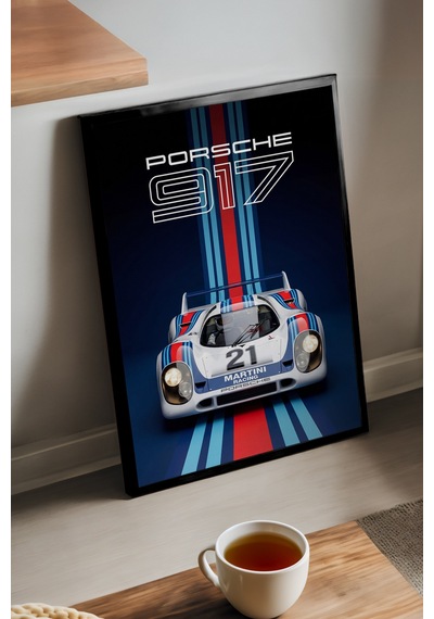 Porsche 917 Siyah Ahşap Çerçeveli Poster, Dekoratif Araba Duvar Tablosu