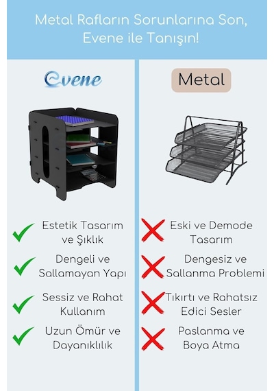 Evene Dosya Düzenleyici Masa Üstü Organizer Ahşap Evrak Raflı Model 1 Siyah, Eorganizer1
