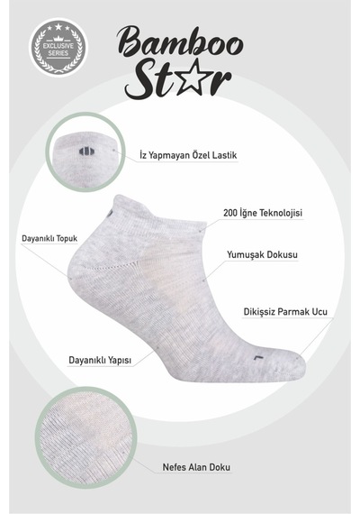 Bamboo Star Erkek Havlu Patik Çorap, Spor, Antibakteriyel ,esnek,dikişsiz Asorti 6lı Premium Çorap Çok Renkli