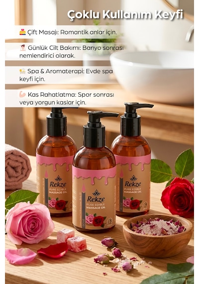 Erotik Masaj Yağı 3 Lü Set Gül Aromalı, Yenilebilir, 120 Ml X 3 Su Bazlı Unisex Vücut Yağı - 305870836