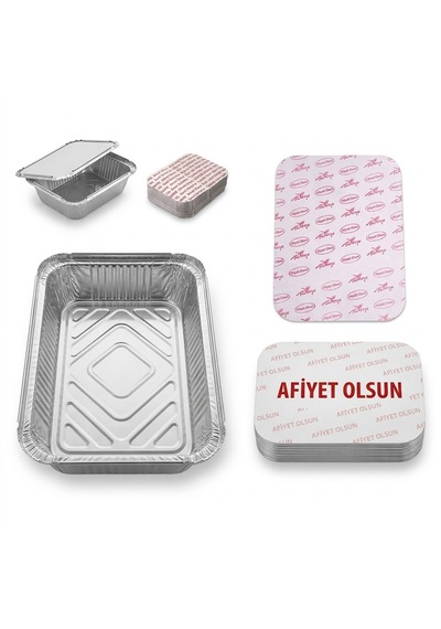 Şeylişeyler - Alüminyum Yemek Ve Meze Kasesi 2500 Gr 50 Adet - Büyük Boy Paket Servis Kabı Kapak Dahil Set