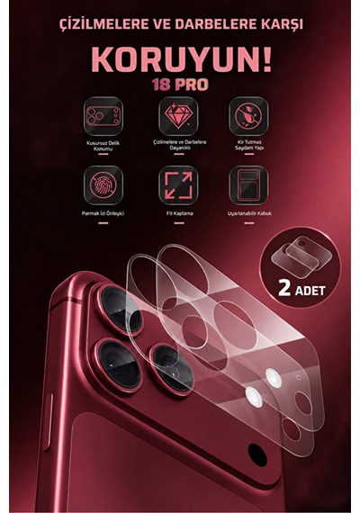Guztech İphone 18 Pro Uyumlu 2 Adet Çizilme Karşıtı Nano Kamera Lens Koruyucu Esnek Şeffaf Kaplama Hd Koruma Şeffaf