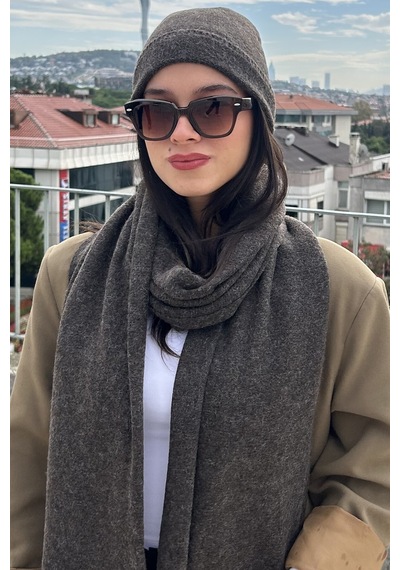 Mollycrush Kadın Kışlık Antrasit Atkı Bere Seti Şık Örgü Set Antrasit