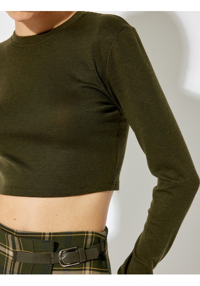 Koton Bisiklet Yaka Rahat Kalıp Uzun Kollu Crop Body Yeşil 5wak50061ek Yeşil