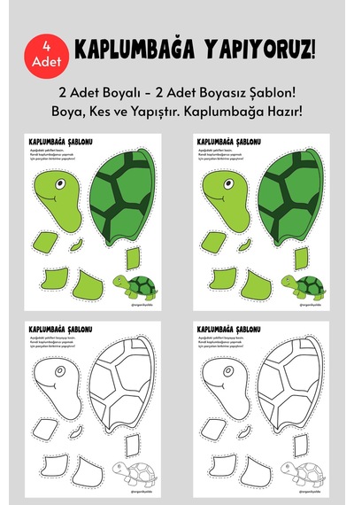 Kaplumbağa Şablonu, 4 Adet A4 Boyutta Kalın Ve Sert Kağıt.
