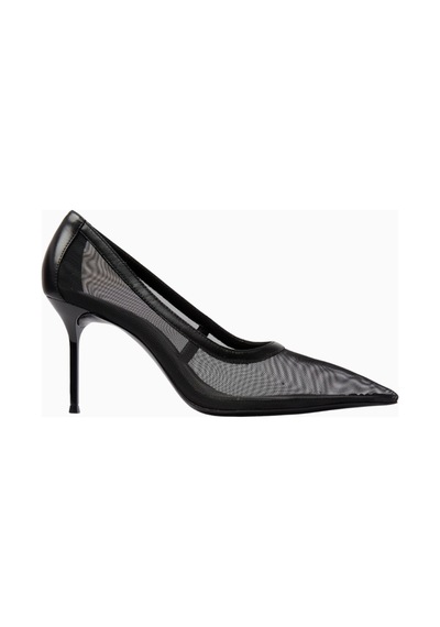 Schutz Sheer 100 Siyah File Ve Deri, Sivri Burun Lüks Stiletto Topuklu Ayakkabı