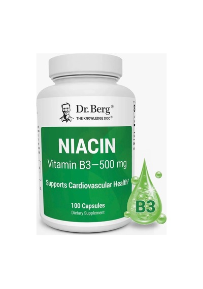 Dr. Berg G Niacin Flush Tolerance 500 Mg Vitamin B3 For Heart Brain & Energy Support 100 Caps