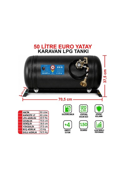 50 Litre Euro Yatay Karavan Lpg Tankı Siyah