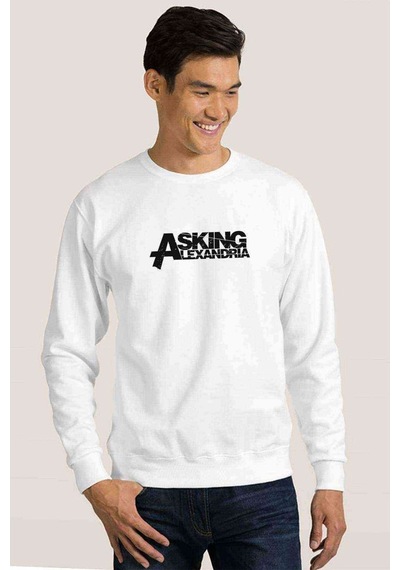 Asking Alexandria Yazı Baskılı Beyaz Erkek Örme Sweatshirt