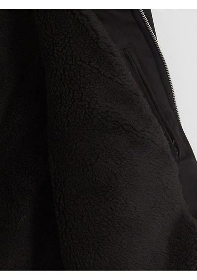 LC Waikiki Lc Waıkıkı Siyah Regular Fit Kürk Yaka Süet Erkek Mont