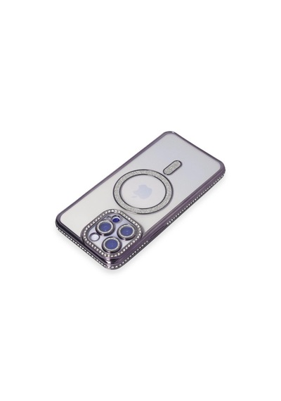 Apple iPhone Uyumlu iPhone 15 Pro Max Kılıf Joke Simli Magneticsafe Kılıf - Derin Mor Renkli