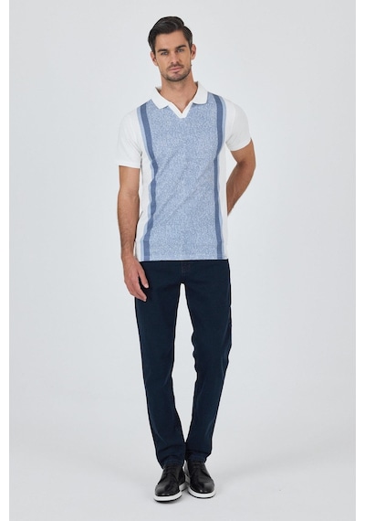 Kısa Kol Baskılı Suprem İtalyan Yaka Cepsiz Slim Fit Tişört 1011250123 İndigo