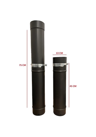 Ayarlanabilir Soba Borusu / Boy: 45 - 75 Cm / Çap: 13 Cm / Mat Siyah Emaye / Baba's Stove