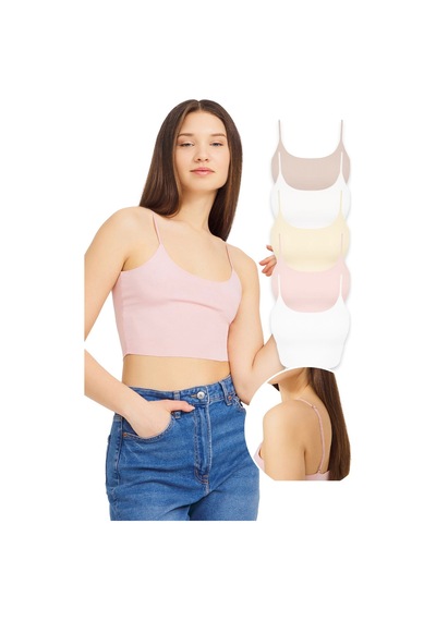 Cottonhill Ayarlanabilir İnce Askılı Lazer Kesim Crop Büstiyer 5'li Paket Renkli-3