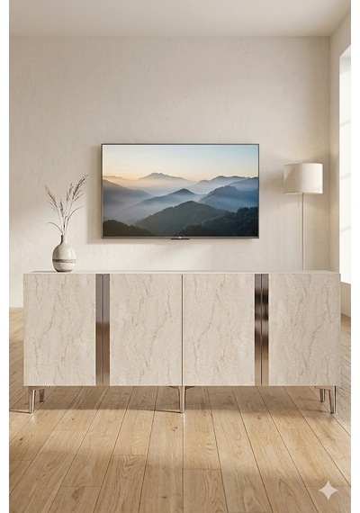 Ka1898bts Anka Konsol Ve Tv Sehpası Beyaz-traverten-silver 180cm