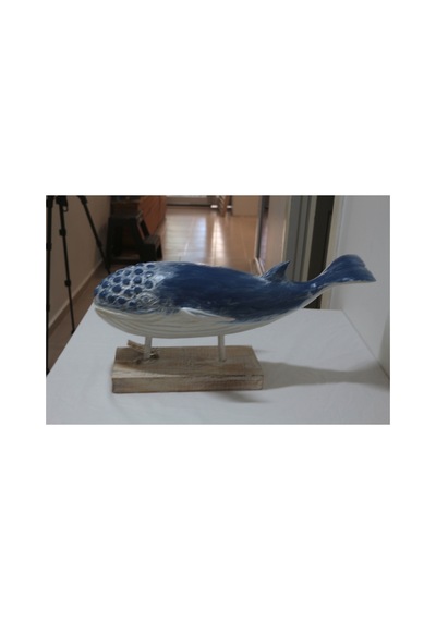Ahşap Dekoratif Mavi Balina 60cm Ayaklı