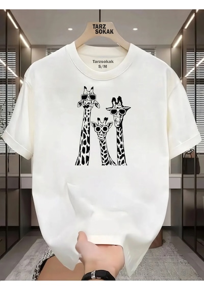 Tarzsokak Unisex Cool Zurafa T-shirt Beyaz
