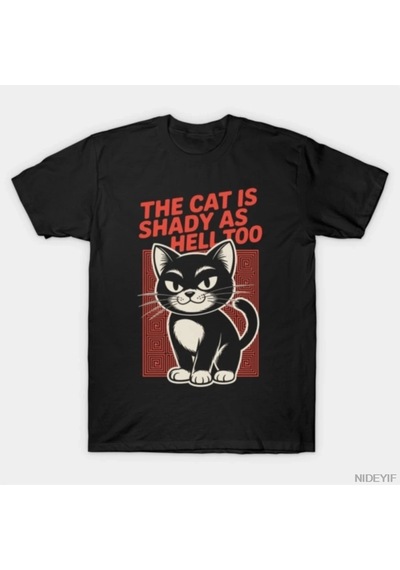Tarzsokak The Cat İs Shady As Hell Too Erkek Kadın Tişörtü %100 Pamuklu Tişörtler Kısa Kollu Üstler 011 Çok Renkli