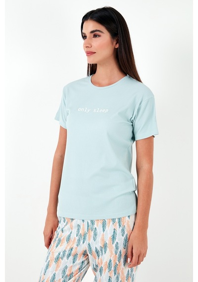 Lela Regular Fit Bisiklet Yaka Kısa Kollu Bayan Pijama Takımı 65770105 Mint