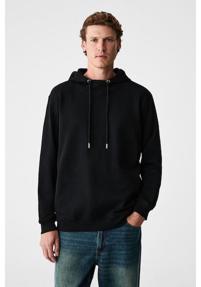 Grimelange Alessıo Erkek %100 Pamuk Kapüşonlu Kordon Detaylı Oversize Fit Siyah Sweatshirt siyah