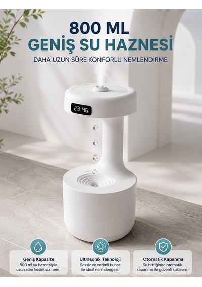 Ters Akan Su Damlası Nemlendirici 800 Ml Sessiz Ultrasonik Oda Nemlendirici - Lisinya