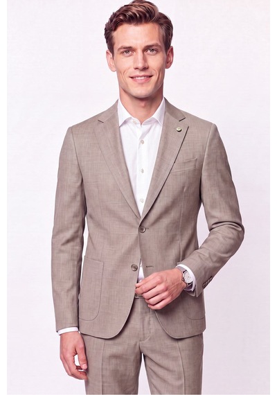 Efor Slim Fit Çift Yırtmaç Torba Cep Esnek Yünlü Bej Takım Elbise Tk 951