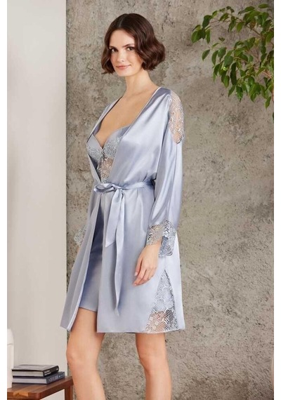 Pierre Cardin Saten Gecelik Sabahlık Pijama Takım Şort Takım 6'lı Gelin Çeyiz Seti Royal 001