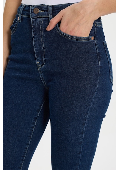 Tudors Kadın Regular Fit Klasik Kesim Pamuklu Likralı İspanyol Paça Lacivert Jean Kot Pantolon-50788