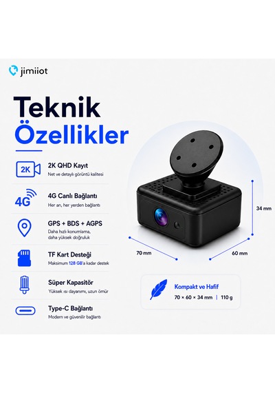 Jimiiot Jimi Iot Jc182 4g Canlı İzlemeli Araç Kamerası Ve Gps Takip Sistemi