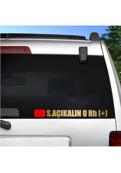 Bayraklı Ad Soyad Kan Grubu Sticker 2 Adet - Motosiklet Araba Oto Cam Sticker - 00315 15 Cm