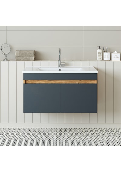 Roomart '' Lavabolu '' Atlantik - Antrasit Mdf 85 Cm Banyo Dolabı Atlantik Çam - Antrasit
