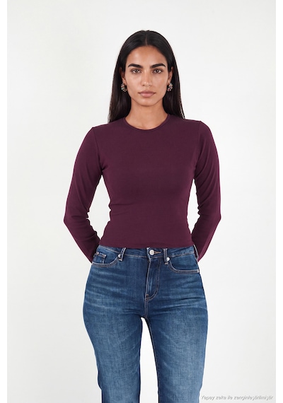 Lela Pamuklu Bisiklet Yaka Crop Bluz Kadın Bluz 5867060 Mürdüm