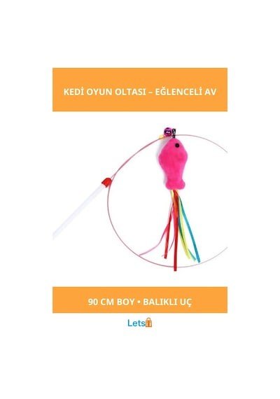 90 Cm Balıklı Kedi Oyun Oltası Eğlenceli Kedi Oyuncakları