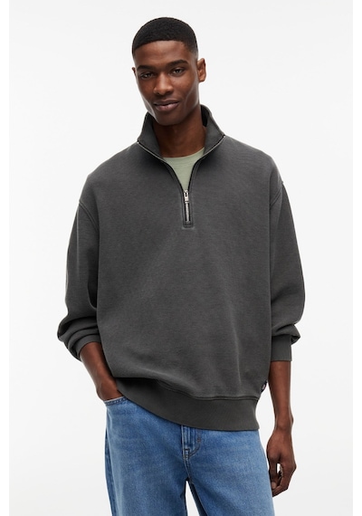 Tommy Hilfiger Relaxed Waffle Label Half Zip Erkek Siyah Sweatshirt-16108