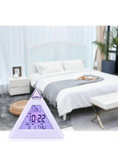 Upway 7 Renkli Piramit Şekilli Dijital Led Çalar Saat Alarm Termometre Masa Saati Diğer