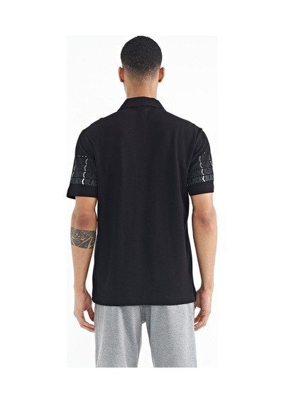 Tommylife Tommy Life Siyah Kol Baskı Detaylı Polo Yaka Standart Form Erkek T-shirt - 88240 Siyah