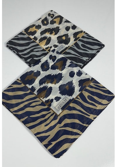 Sinem İndia Leopar Desen 2'li Sorti Eşarp -6294 Lacivert-hardal