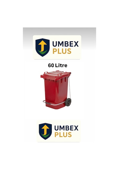 Umbex Plastik Pedallı Çöp Konteyneri 60 Litre Plastik Konteyner - A Isıya Karşı Dayanıklı Malzeme Kırmızı