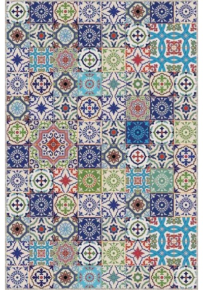 Çok Renkli Çini Desen Kaymaz Tabanlı Dekoratif Halı Ar207n11