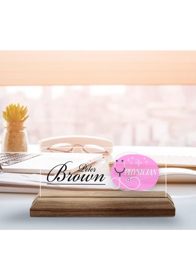 Bk Gift Kişiye Özel İsimli Doktor Temalı Ahşap Tabanlı Akrilik Masa İsimliği-7, Ofis Dekoru, Mesleki Hediye, Ofis Hediyeleri Kobitmeyen137894 Bk Gift