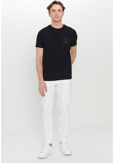 AC&Co / Altınyıldız Classics  Erkek  Sıyah Pamuklu Slim Fit Dar Kesim Baskılı Esnek Tişört SIYAH