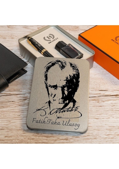 Kişiye Özel Metal Kutulu Atatürk Tasarımlı Bradley Dolma Kalem Seti