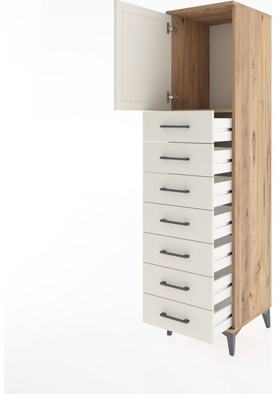 Hyperion Dolap Tek Raflı 7 Çekmeceli Tek Kapaklı 44x44x182 Çam-aytaşı Atlas Çam